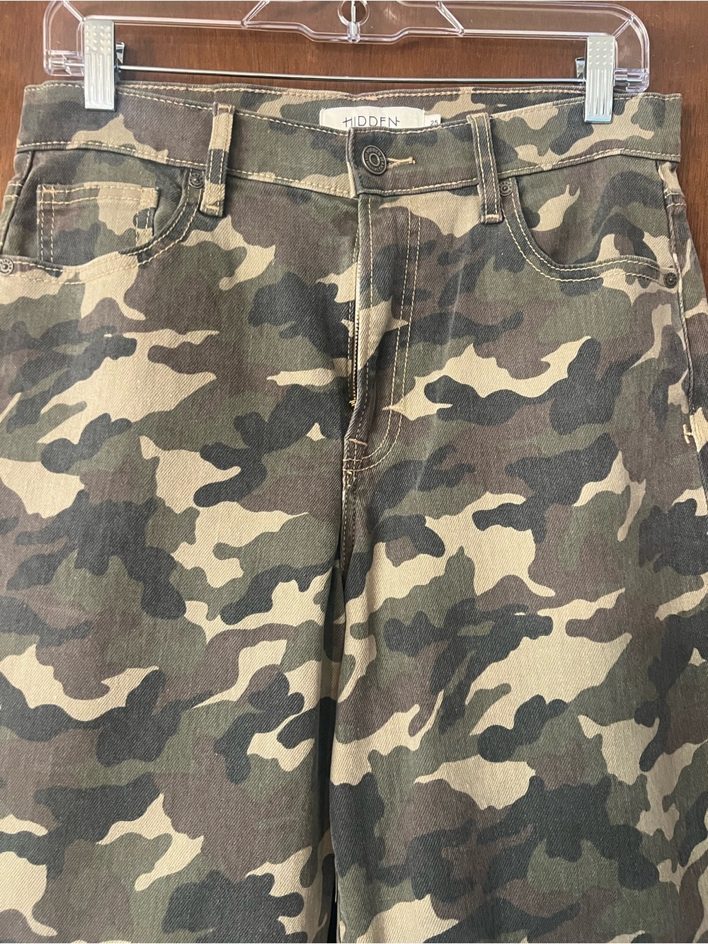 HIDDEN Women's Camouflage Wide Leg Jeans - Green Camo
